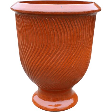 Pot grande taille d'extérieur MORGANE 42x52cm rouille automnale, fait main en terre cuite émaillée, résistant au gel