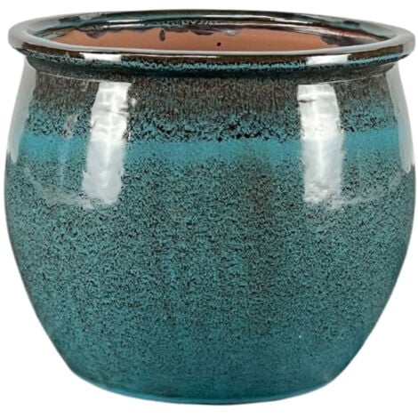 PROVENCELIA Pot grande taille d'extérieur NEWTON 34x28cm bleu acier, fait main en terre cuite émaillée, résistant au gel