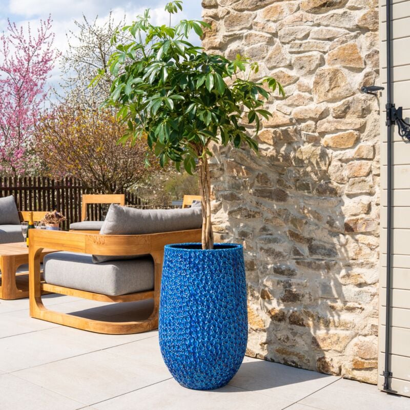 Provencelia - Pot grande taille d'extérieur paris 39x63cm fait main en terre cuite émaillée résistant au gel, bleu