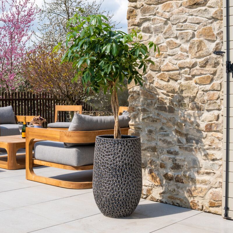 Provencelia - Pot grande taille d'extérieur paris 39x63cm fait main en terre cuite émaillée résistant au gel, noir