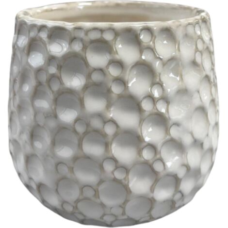 Pot grande taille d'extérieur PARISETTE 12x10cm blanc, fait main en terre cuite émaillée