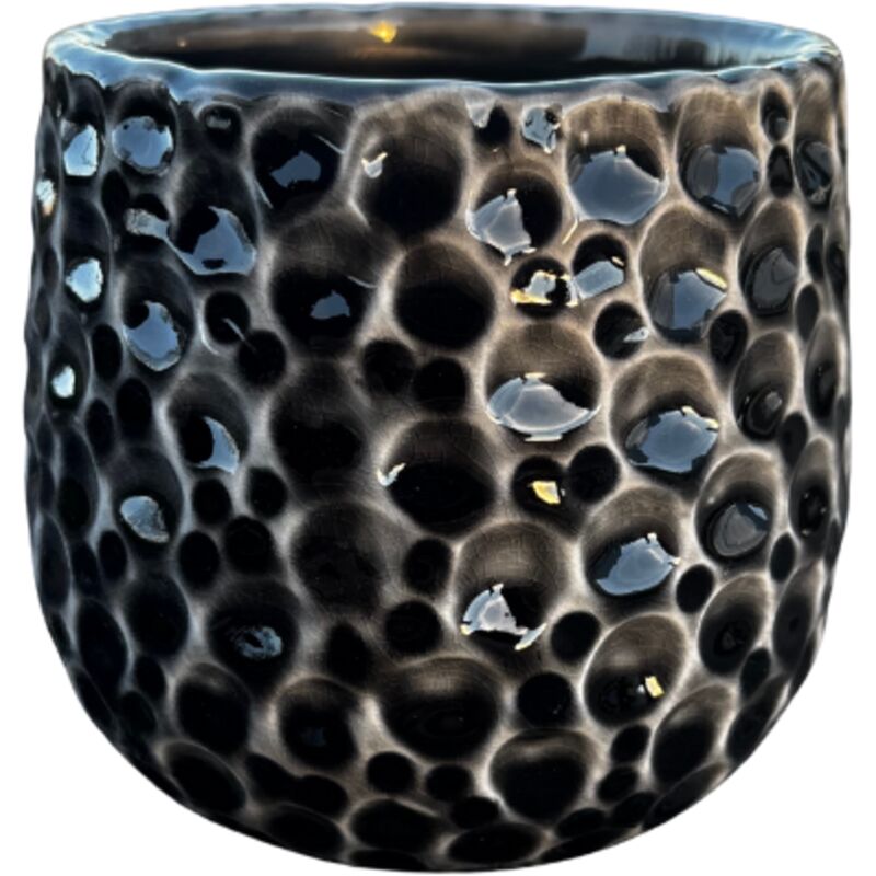 Pot grande taille d'extérieur PARISETTE 12x10cm gris noir, fait main en terre cuite émaillée