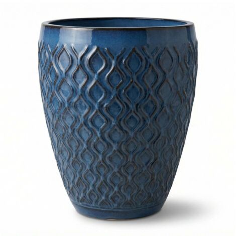 Pot grande taille d'extérieur PHENIX 32x40cm bleu antique, fait main en terre cuite émaillée, résistant au gel