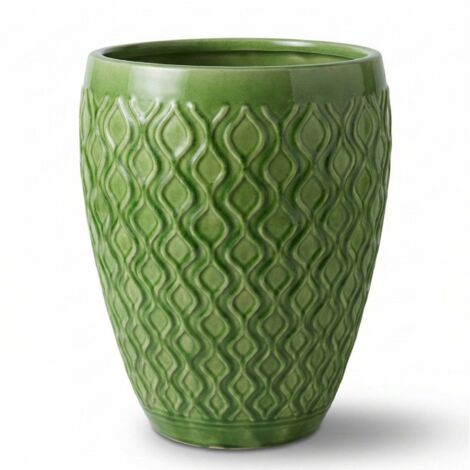 Pot grande taille d'extérieur PHENIX 32x40cm vert pomme, fait main en terre cuite émaillée, résistant au gel