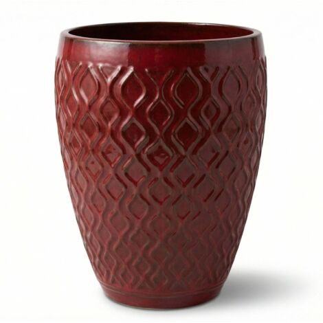 Pot grande taille d'extérieur PHENIX 41x55cm rouge impérial, fait main en terre cuite émaillée, résistant au gel