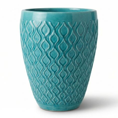 Pot grande taille d'extérieur PHENIX 41x55cm turquoise, fait main en terre cuite émaillée, résistant au gel
