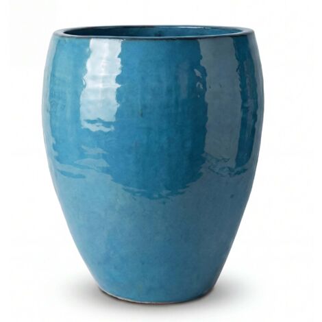 Pot grande taille d'extérieur POSEIDON 46x55cm bleu ciel, fait main en terre cuite émaillée, résistant au gel