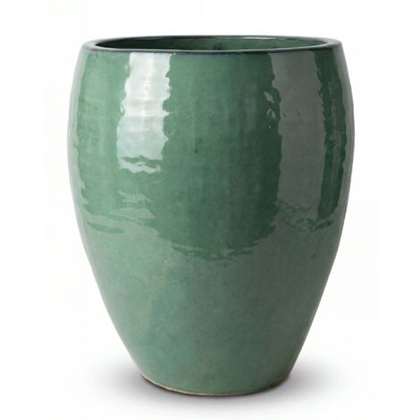 Pot grande taille d'extérieur POSEIDON 46x55cm jade, fait main en terre cuite émaillée, résistant au gel