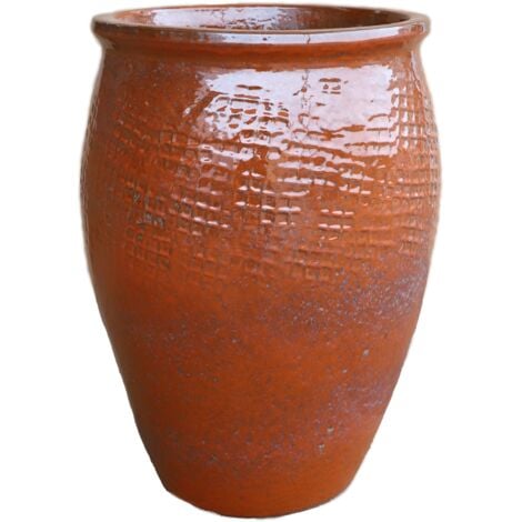 Pot grande taille d'extérieur POSEIDON 50x68cm rouille automnale, fait main en terre cuite émaillée, résistant au gel