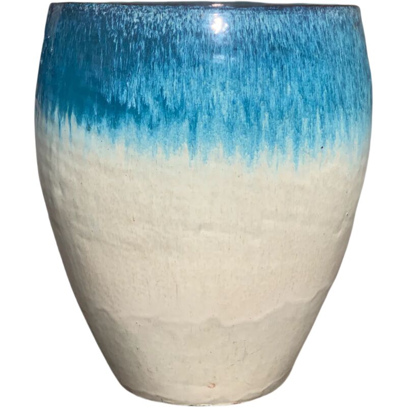 Provencelia - Pot grande taille d'extérieur POSEIDON2 36x43cm fait main en terre cuite émaillée résistant au gel, bleu et blanc