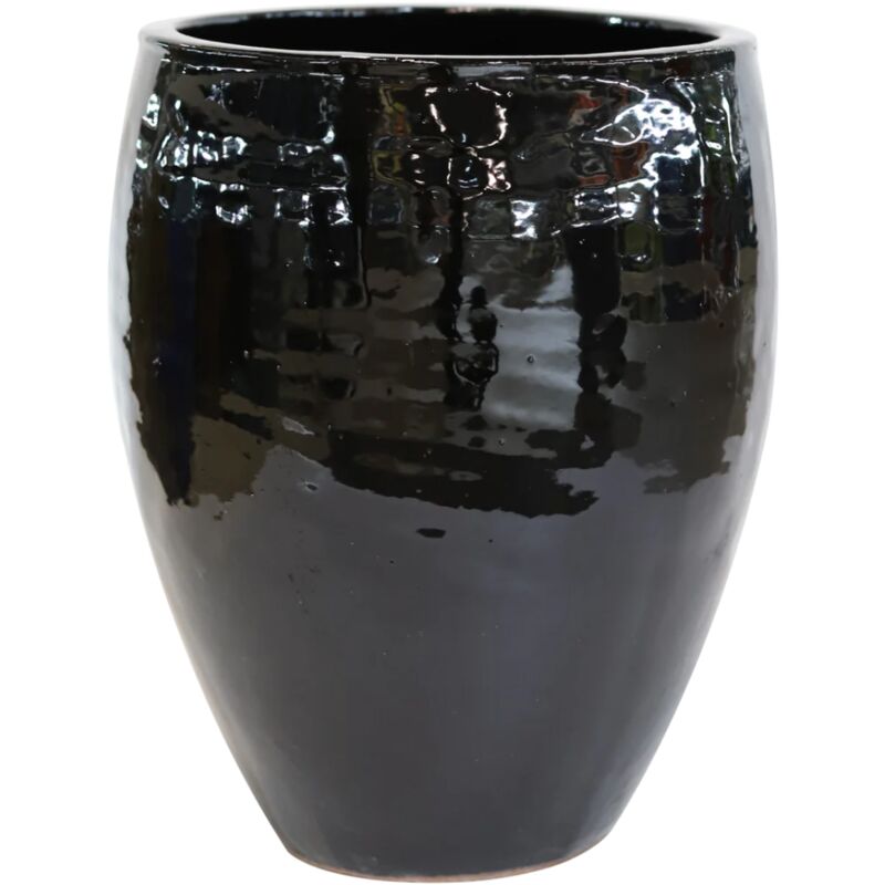 Pot grande taille d'extérieur POSEIDON2 36x43cm fait main en terre cuite émaillée résistant au gel, noir