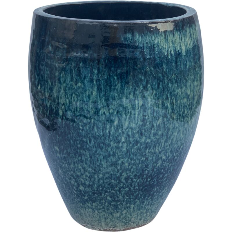 Provencelia - Pot grande taille d'extérieur POSEIDON2 46x55cm fait main en terre cuite émaillée résistant au gel, bleu abysse