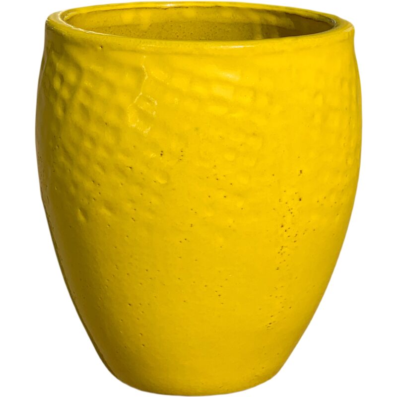 Pot grande taille d'extérieur POSEIDON2 46x55cm fait main en terre cuite émaillée résistant au gel, jaune