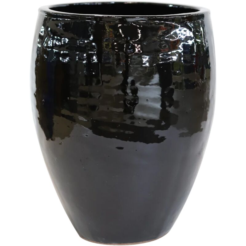Provencelia - Pot grande taille d'extérieur POSEIDON2 46x55cm fait main en terre cuite émaillée résistant au gel, noir