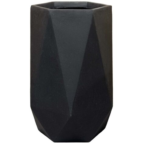 Pot grande taille d'extérieur PRISME 32x44cm noir mat, en béton fibré, résistant au gel