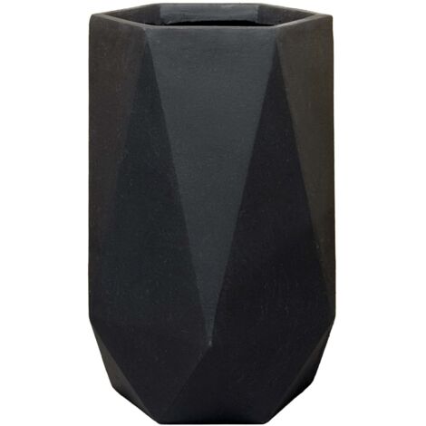 Pot grande taille d'extérieur PRISME 47x50cm noir mat, en béton fibré, résistant au gel