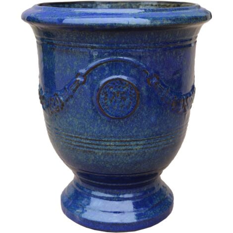 PROVENCELIA Pot grande taille d'extérieur RICHELIEU 35x42cm bleu outremer, fait main en terre cuite émaillée, résistant au gel