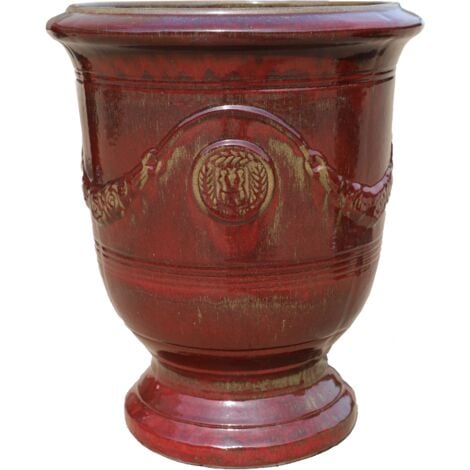 PROVENCELIA Pot grande taille d'extérieur RICHELIEU 35x42cm rouge brique, fait main en terre cuite émaillée, résistant au gel