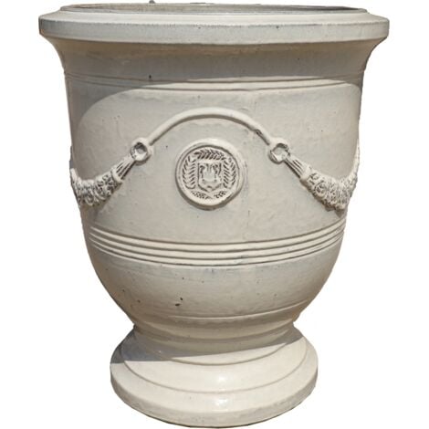 PROVENCELIA Pot grande taille d'extérieur RICHELIEU 46x56cm crème, fait main en terre cuite émaillée, résistant au gel