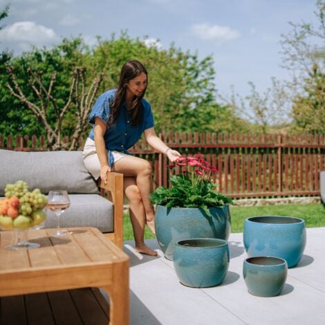 PROVENCELIA Pot grande taille d'extérieur ROMULUS 55x38cm bleu fer, fait main en terre cuite émaillée, résistant au gel