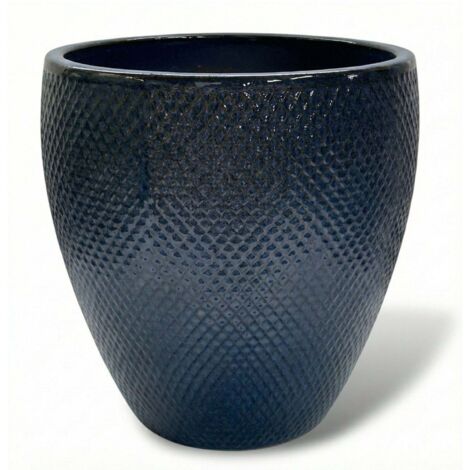 Pot grande taille d'extérieur SIGNAC 22x25cm bleu antique, fait main en terre cuite émaillée, résistant au gel