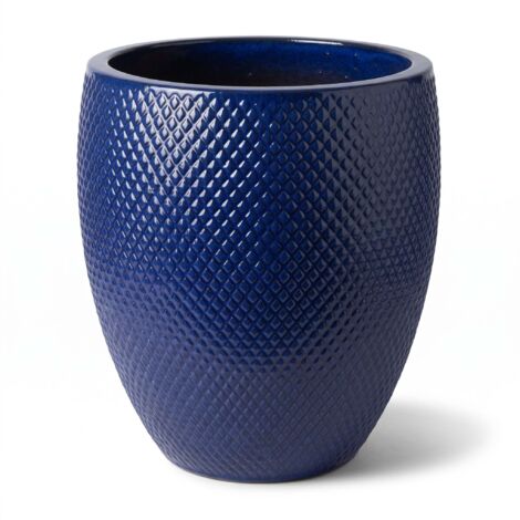 Pot grande taille d'extérieur SIGNAC 38x44cm bleu cobalt, fait main en terre cuite émaillée, résistant au gel