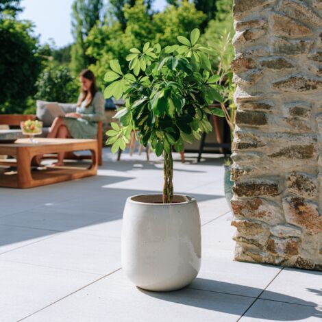 PROVENCELIA Pot grande taille d'extérieur SOCRATE 32x33cm crème, fait main en terre cuite émaillée, résistant au gel