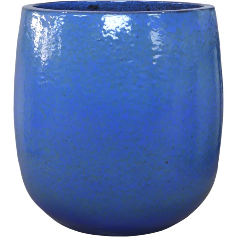 Provencelia - Pot grande taille d'extérieur socrate 32x33cm fait main en terre cuite émaillée résistant au gel, bleu outremer