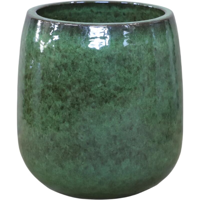 Pot grande taille d'extérieur socrate 32x33cm fait main en terre cuite émaillée résistant au gel, vert tropical