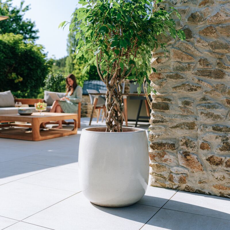 Pot grande taille d'extérieur socrate 40x49cm fait main en terre cuite émaillée résistant au gel, crème