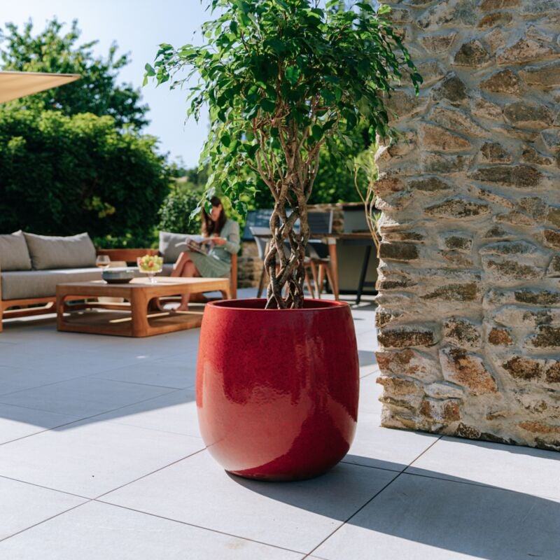 Pot grande taille d'extérieur socrate 40x49cm fait main en terre cuite émaillée résistant au gel, rouge tropical