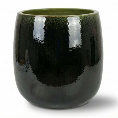 Pot grande taille d'extérieur SOCRATE 40x49cm noir & vert, fait main en terre cuite émaillée, résistant au gel