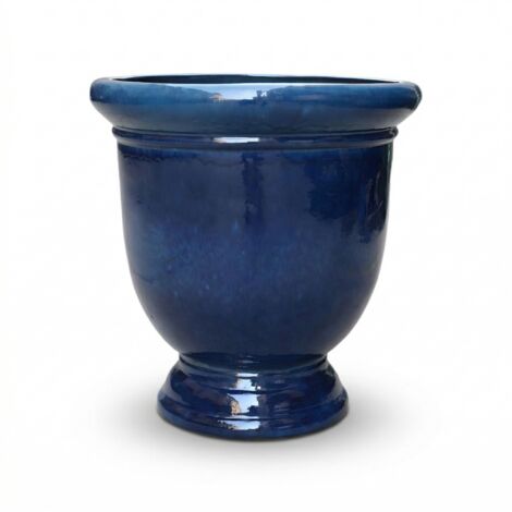 Pot grande taille d'extérieur TITAN 53x55cm bleu caraîbes, fait main en terre cuite émaillée, résistant au gel
