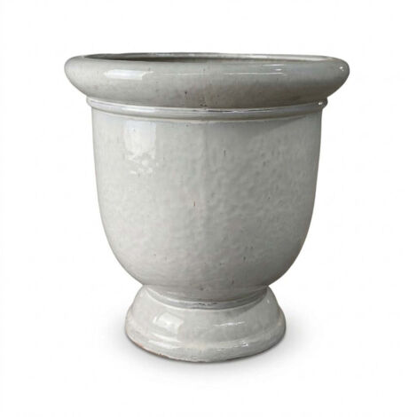 Pot grande taille d'extérieur TITAN 53x55cm crème, fait main en terre cuite émaillée, résistant au gel