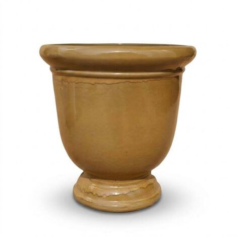 Pot grande taille d'extérieur TITAN 53x55cm miel ambré, fait main en terre cuite émaillée, résistant au gel