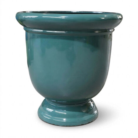 Pot grande taille d'extérieur TITAN 72x75cm jade, fait main en terre cuite émaillée, résistant au gel