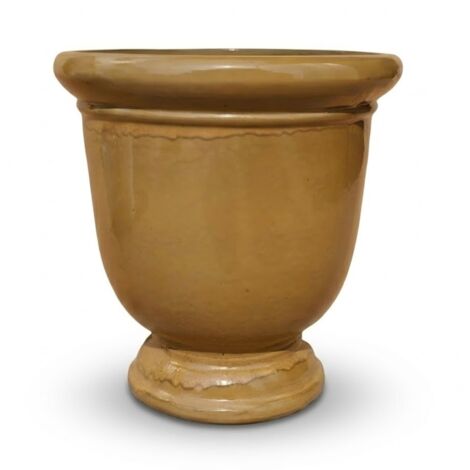 Pot grande taille d'extérieur TITAN 72x75cm miel ambré, fait main en terre cuite émaillée, résistant au gel