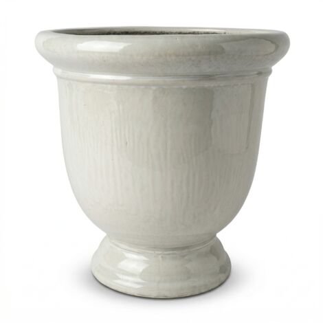 Pot grande taille d'extérieur TITAN 72x75cm perle, fait main en terre cuite émaillée, résistant au gel