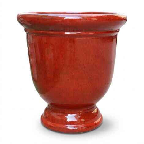 Pot grande taille d'extérieur TITAN 72x75cm rouge tropical, fait main en terre cuite émaillée, résistant au gel