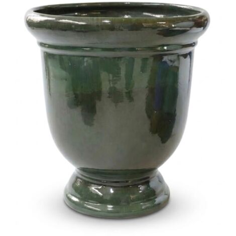 Pot grande taille d'extérieur TITAN 72x75cm vert tropical, fait main en terre cuite émaillée, résistant au gel