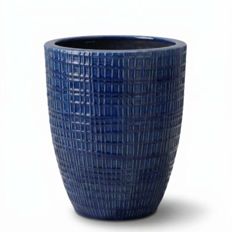 Pot grande taille d'extérieur VERNE 32x40cm bleu cobalt, fait main en terre cuite émaillée, résistant au gel
