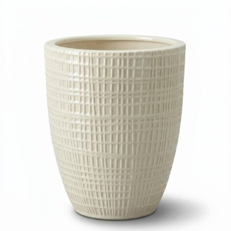 Pot grande taille d'extérieur VERNE 32x40cm crème, fait main en terre cuite émaillée, résistant au gel