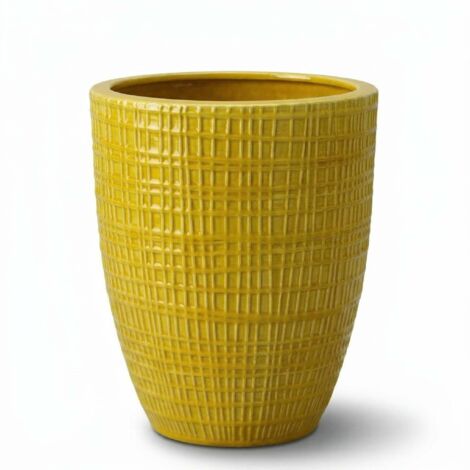 Pot grande taille d'extérieur VERNE 32x40cm jaune, fait main en terre cuite émaillée, résistant au gel