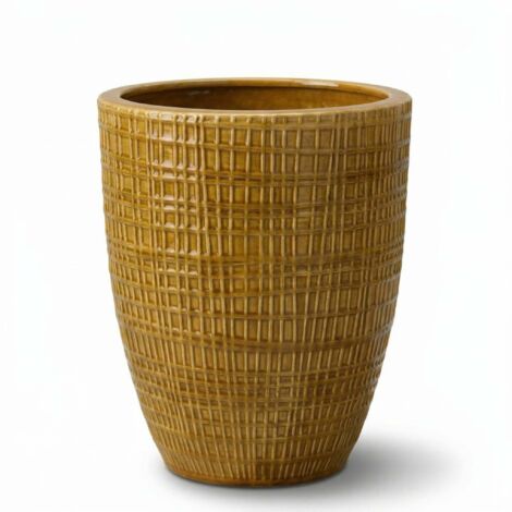 Pot grande taille d'extérieur VERNE 32x40cm miel, fait main en terre cuite émaillée, résistant au gel