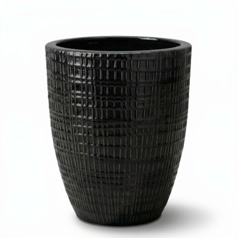 Pot grande taille d'extérieur VERNE 32x40cm noir, fait main en terre cuite émaillée, résistant au gel