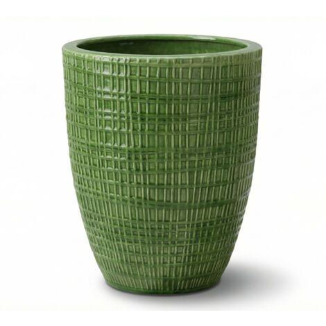 Pot grande taille d'extérieur VERNE 32x40cm vert pomme, fait main en terre cuite émaillée, résistant au gel
