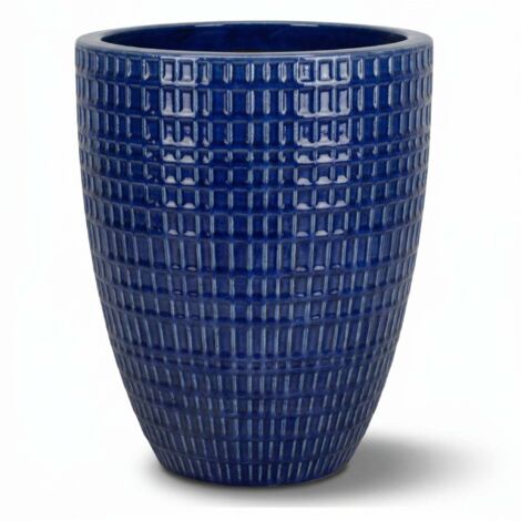 Pot grande taille d'extérieur VERNE 41x55cm bleu cobalt, fait main en terre cuite émaillée, résistant au gel