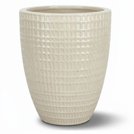 Pot grande taille d'extérieur VERNE 41x55cm crème, fait main en terre cuite émaillée, résistant au gel