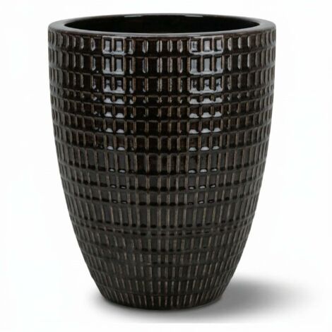 Pot grande taille d'extérieur VERNE 41x55cm noir, fait main en terre cuite émaillée, résistant au gel