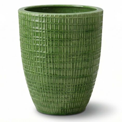 Pot grande taille d'extérieur VERNE 41x55cm vert pomme, fait main en terre cuite émaillée, résistant au gel